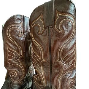Larry Mahan 11.5 Vintage Brown Leather Western Cowboy Boots with Lucchese Box